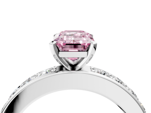 White gold Fancy Pink Emerald  Cut Channel Set Diamond Engagement Ring with Four-Prong Setting_257
