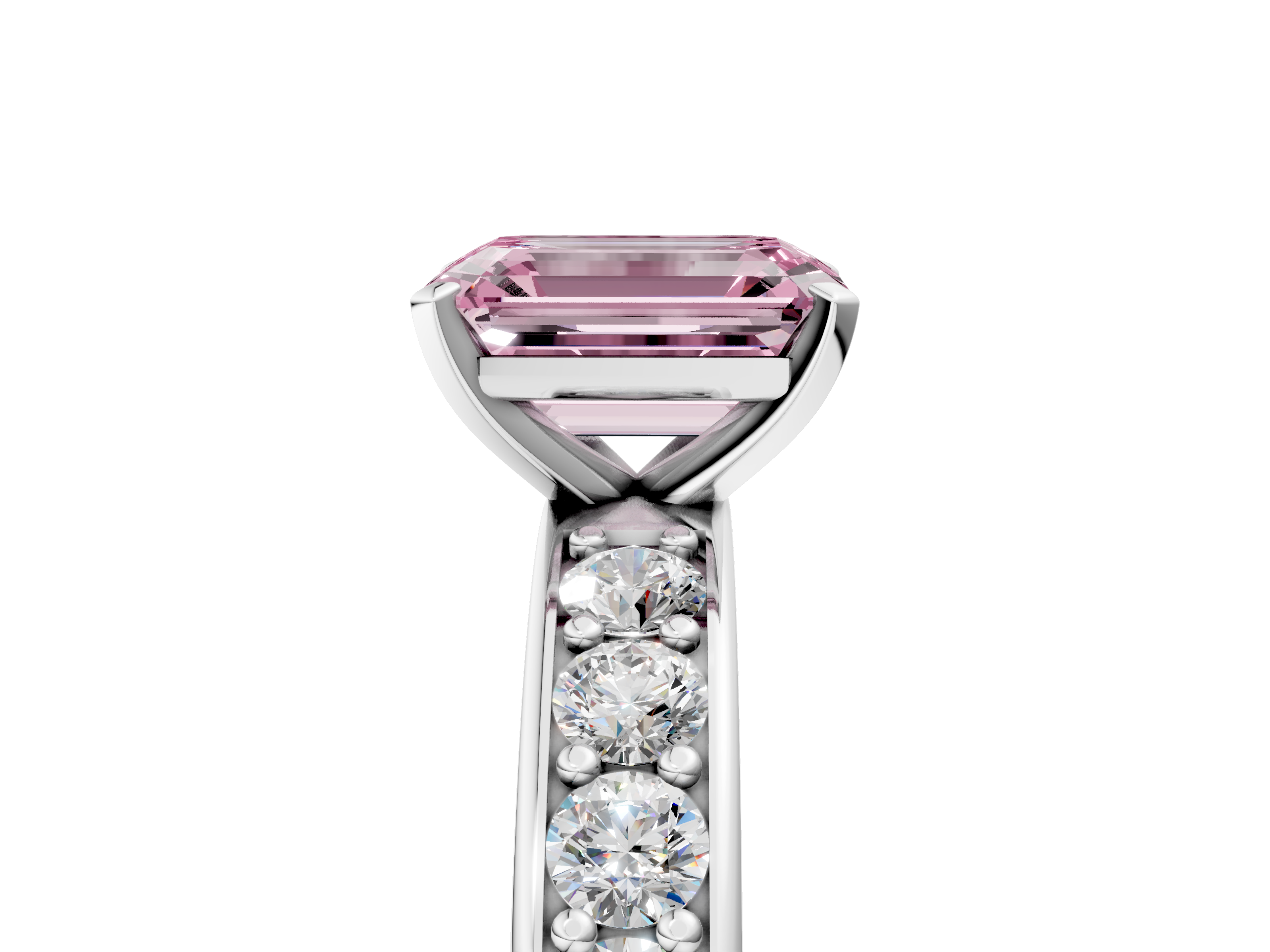 White gold Fancy Pink Emerald  Cut Channel Set Diamond Engagement Ring with Four-Prong Setting_258