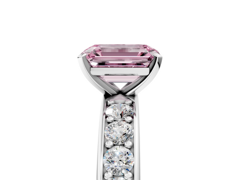 White gold Fancy Pink Emerald  Cut Channel Set Diamond Engagement Ring with Four-Prong Setting_258