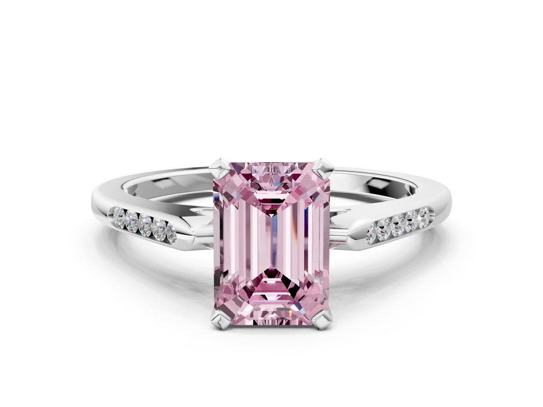 White gold Fancy Pink Emerald  Cut Channel Set Solitaire Engagement Ring with Four-Prong Setting_133