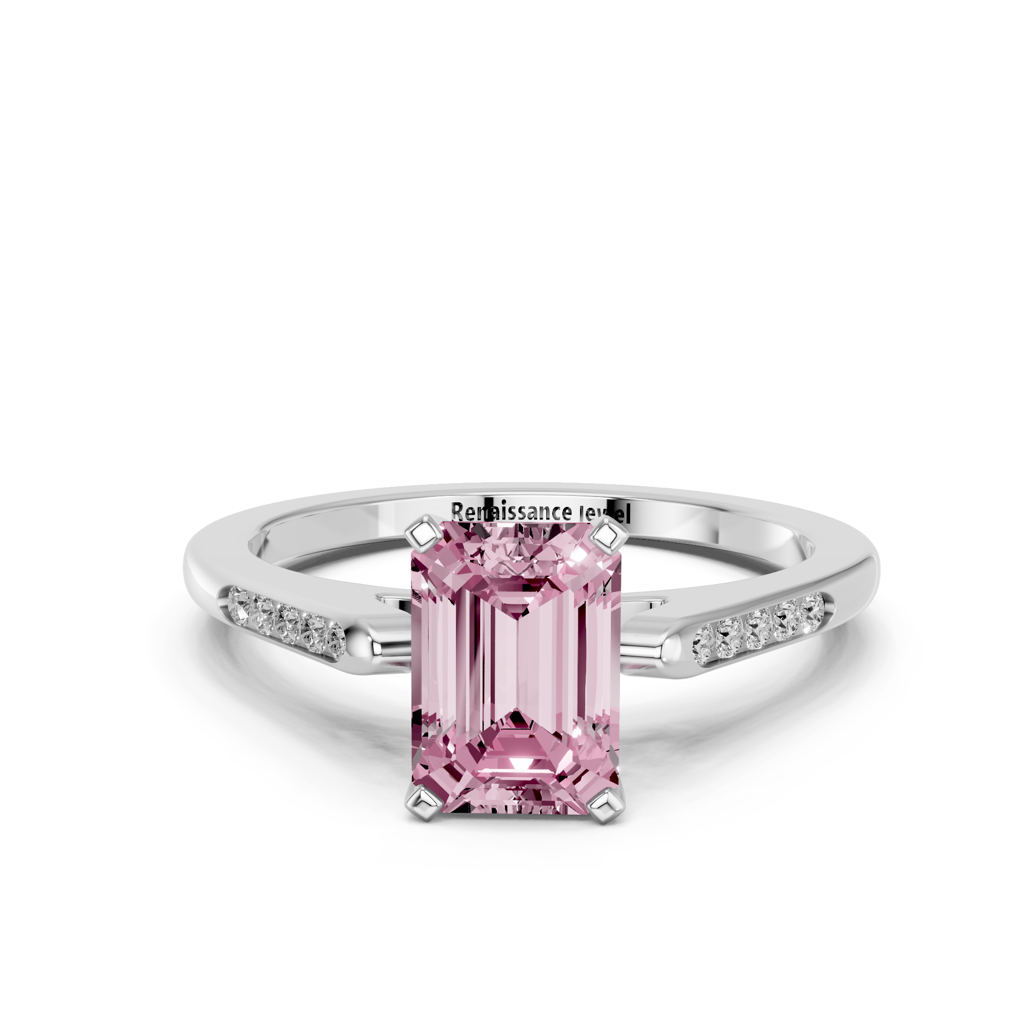 White gold Fancy Pink Emerald  Cut Channel Set Solitaire Engagement Ring with Four-Prong Setting_21