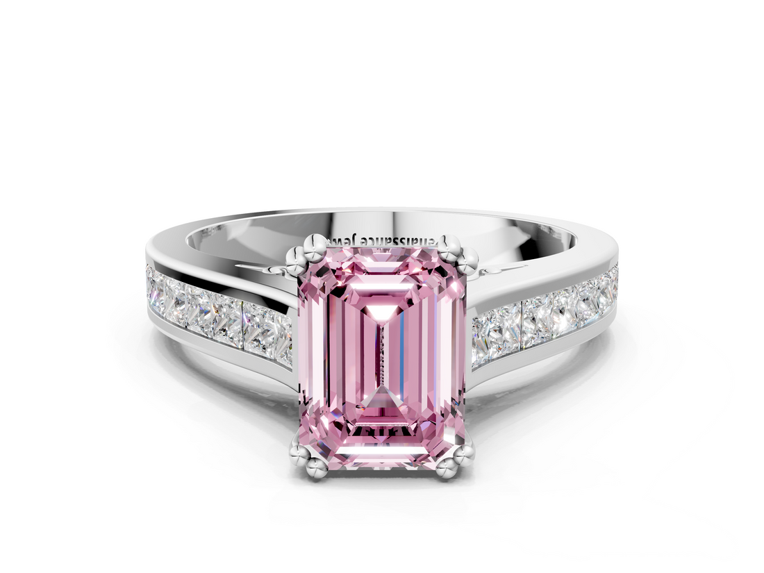 White gold Fancy Pink Emerald  Cut Channel Set Solitaire Engagement Ring with Prong Setting_20