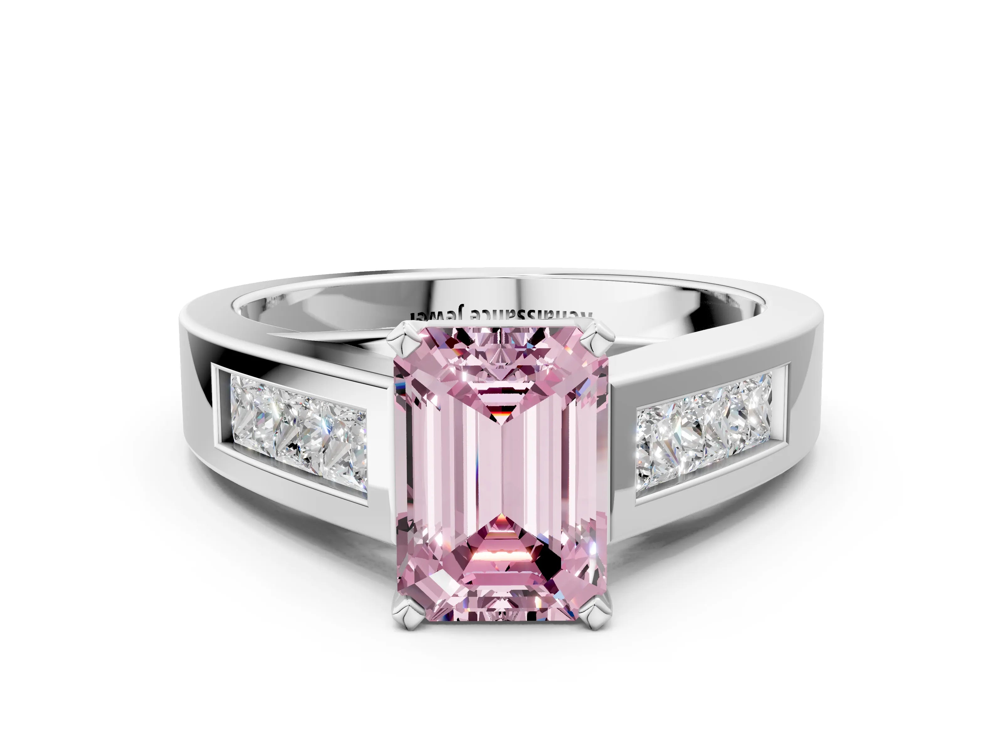 White gold Fancy Pink Emerald Cut Cut Channel Set Solitaire Ring with Four-Prong Setting_12