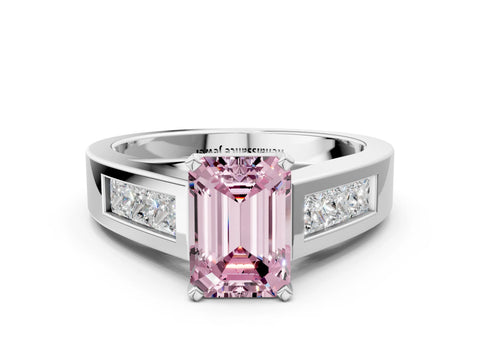 White gold Fancy Pink Emerald Cut Cut Channel Set Solitaire Ring with Four-Prong Setting_12