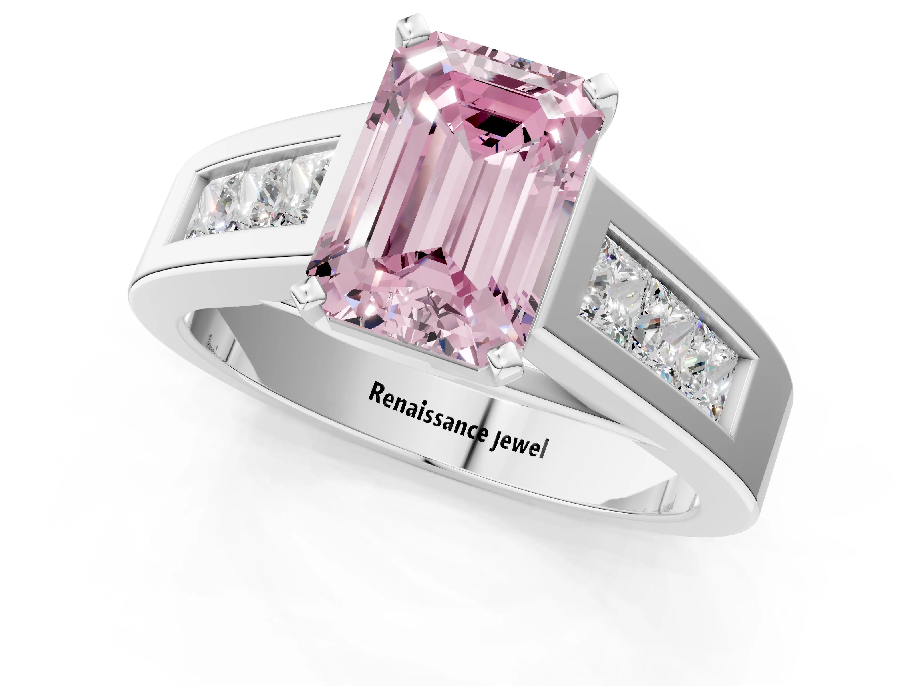 White gold Fancy Pink Emerald Cut Cut Channel Set Solitaire Ring with Four-Prong Setting_13
