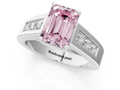 White gold Fancy Pink Emerald Cut Cut Channel Set Solitaire Ring with Four-Prong Setting_13