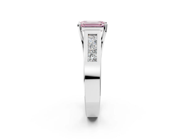 Platinum Fancy Pink Emerald Cut Cut Channel Set Solitaire Ring with Four-Prong Setting