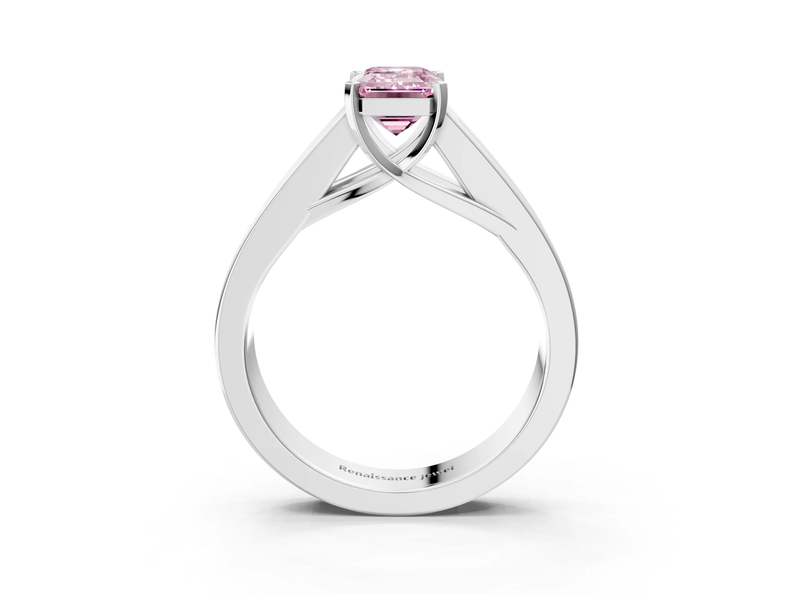 White gold Fancy Pink Emerald Cut Cut Channel Set Solitaire Ring with Four-Prong Setting_15