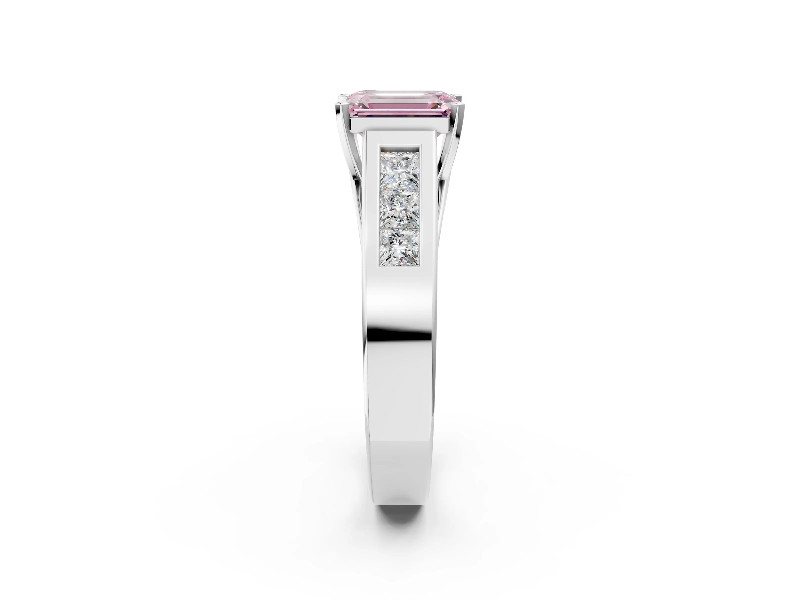 White gold Fancy Pink Emerald Cut Cut Channel Set Solitaire Ring with Four-Prong Setting_2