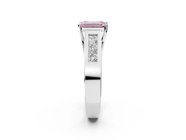 Platinum Fancy Pink Emerald Cut Cut Channel Set Solitaire Ring with Four-Prong Setting