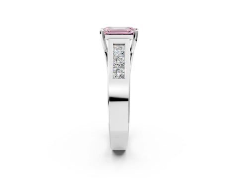 White gold Fancy Pink Emerald Cut Cut Channel Set Solitaire Ring with Four-Prong Setting_2