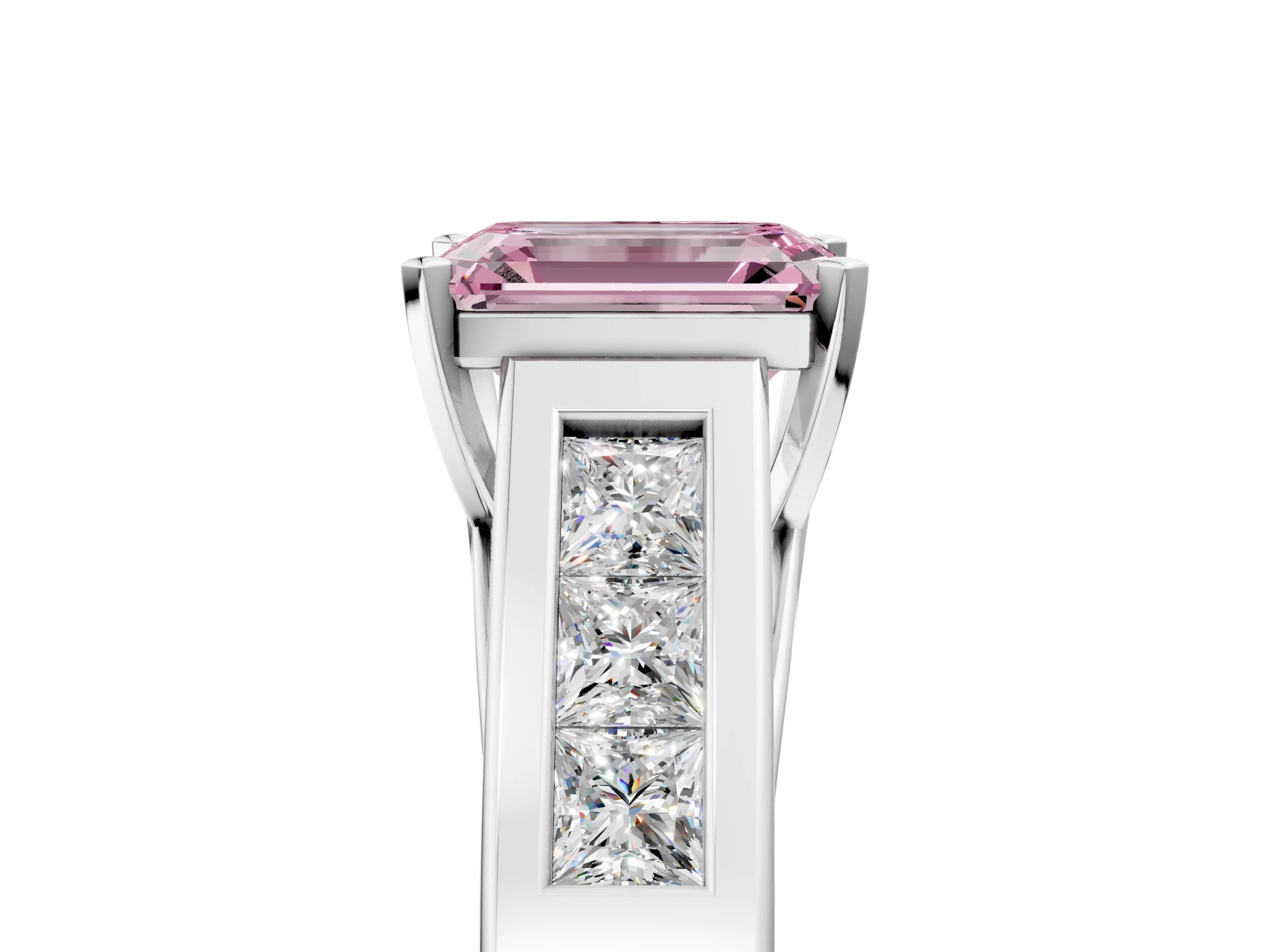 White gold Fancy Pink Emerald Cut Cut Channel Set Solitaire Ring with Four-Prong Setting_5