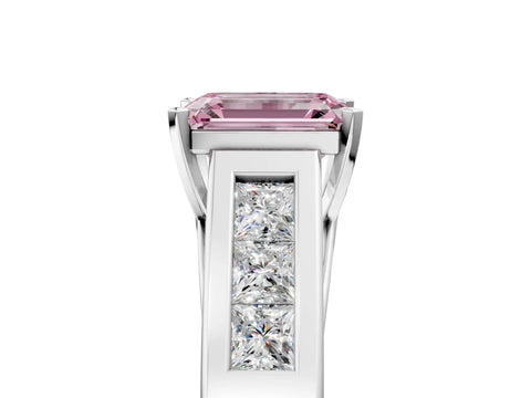 White gold Fancy Pink Emerald Cut Cut Channel Set Solitaire Ring with Four-Prong Setting_5