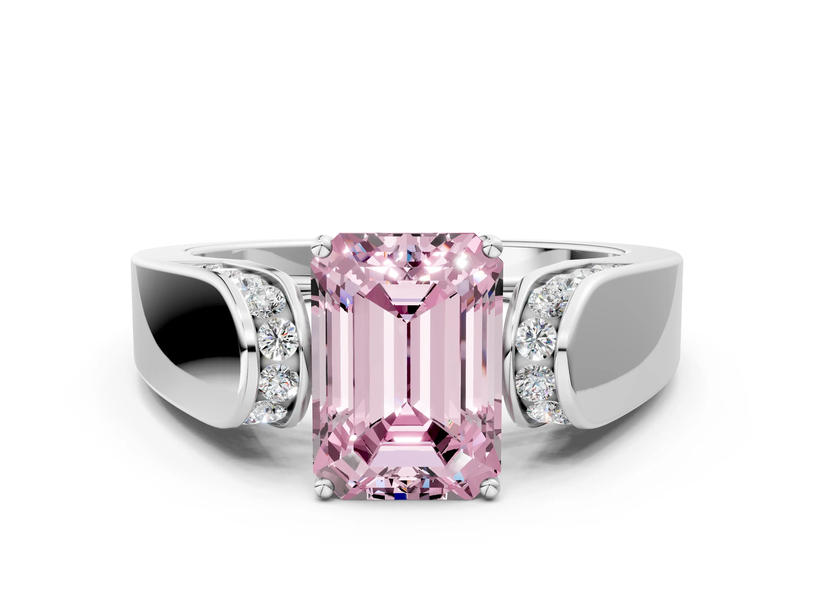 White gold Fancy Pink Emerald Cut Cut Diamond Channel Set Solitaire Ring with Four-Prong Setting_108