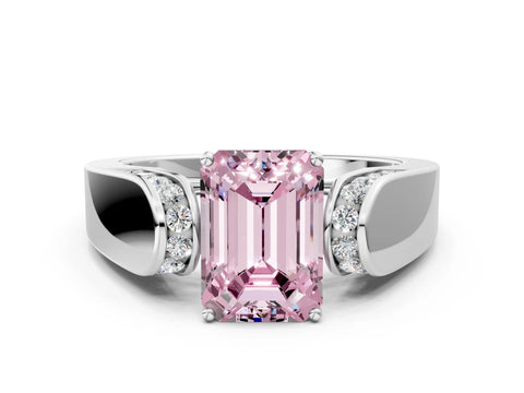 White gold Fancy Pink Emerald Cut Cut Diamond Channel Set Solitaire Ring with Four-Prong Setting_108