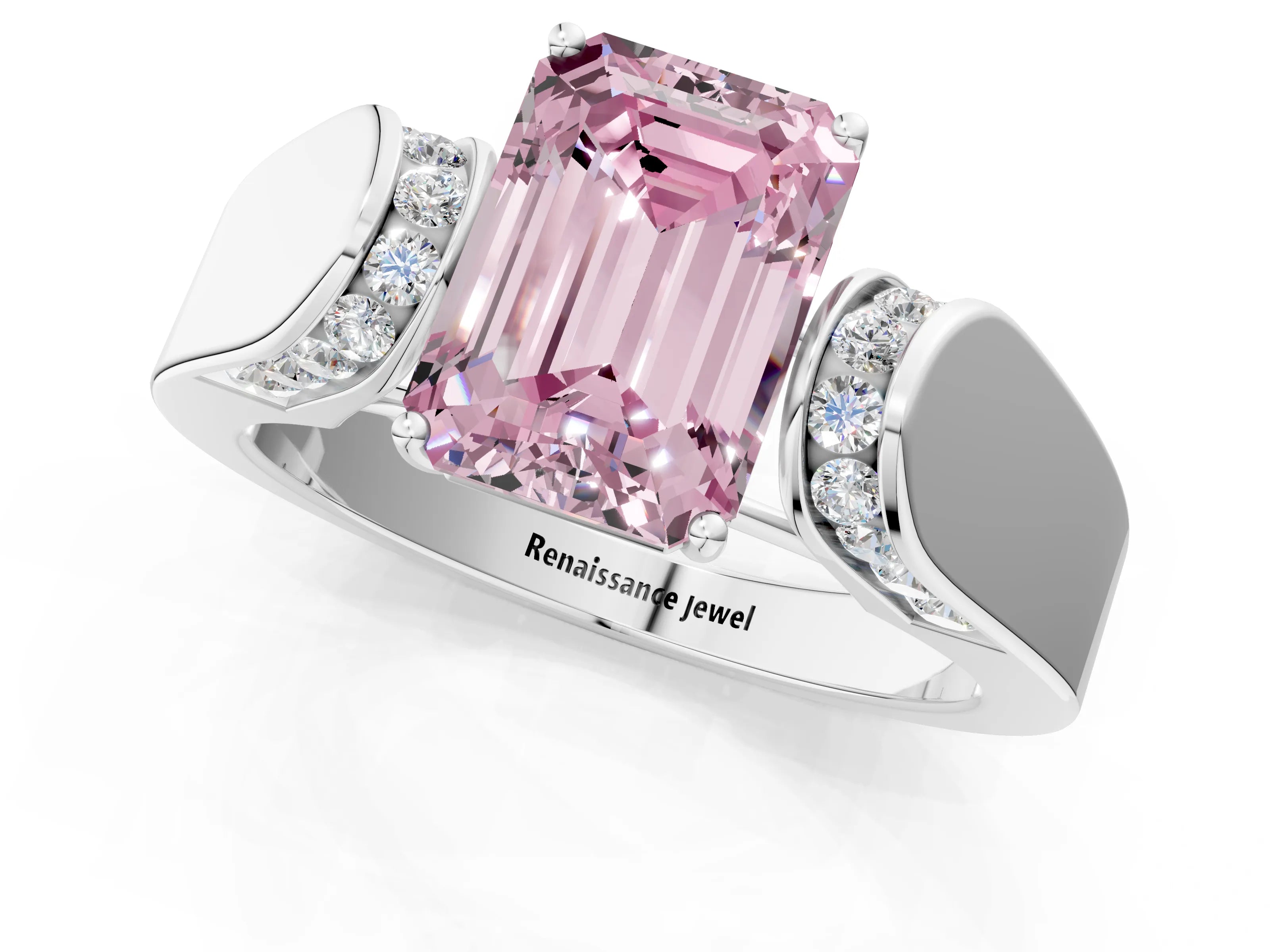 White gold Fancy Pink Emerald Cut Cut Diamond Channel Set Solitaire Ring with Four-Prong Setting_109