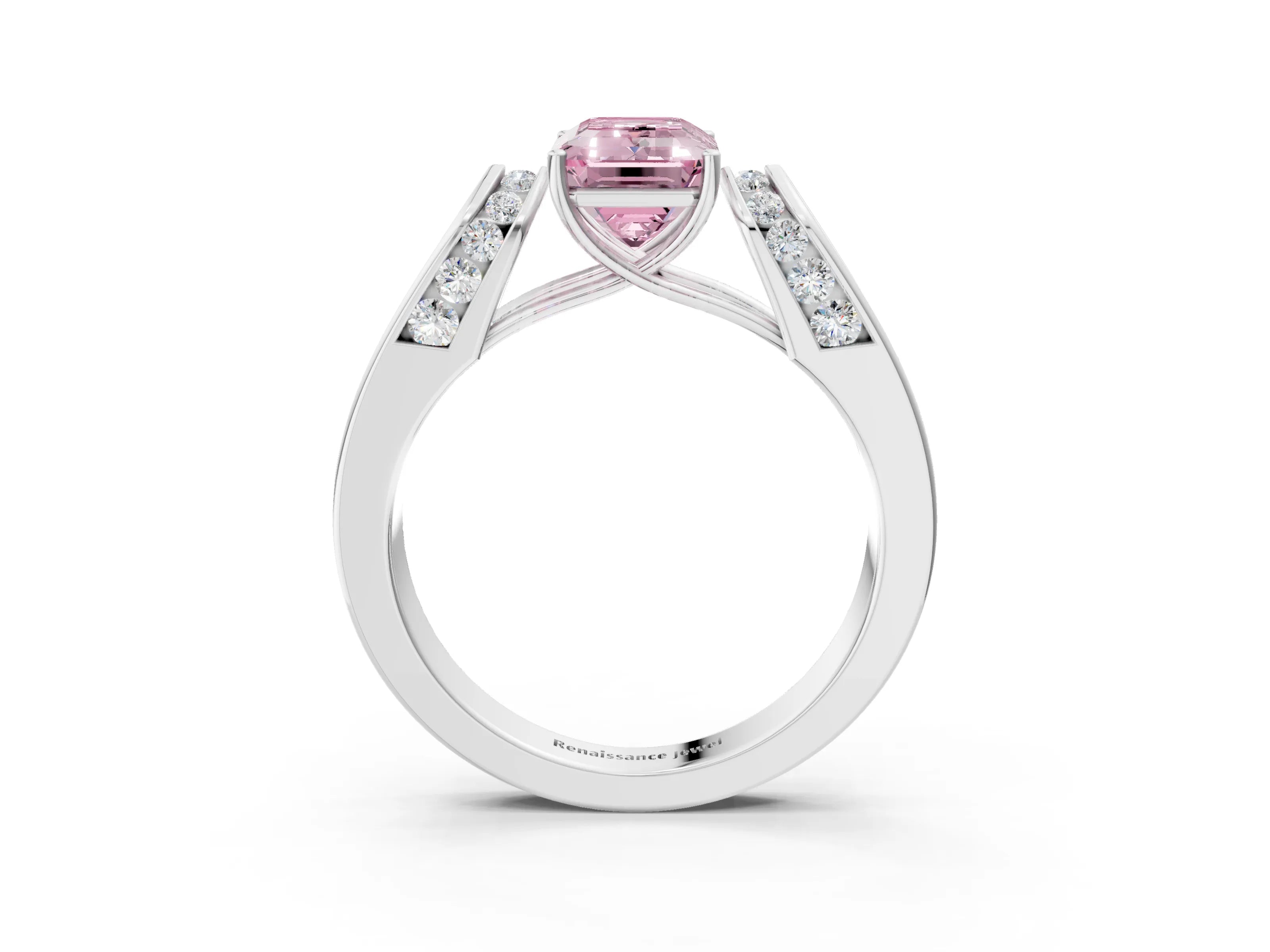 White gold Fancy Pink Emerald Cut Cut Diamond Channel Set Solitaire Ring with Four-Prong Setting_111