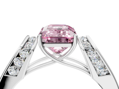 White gold Fancy Pink Emerald Cut Cut Diamond Channel Set Solitaire Ring with Four-Prong Setting_112