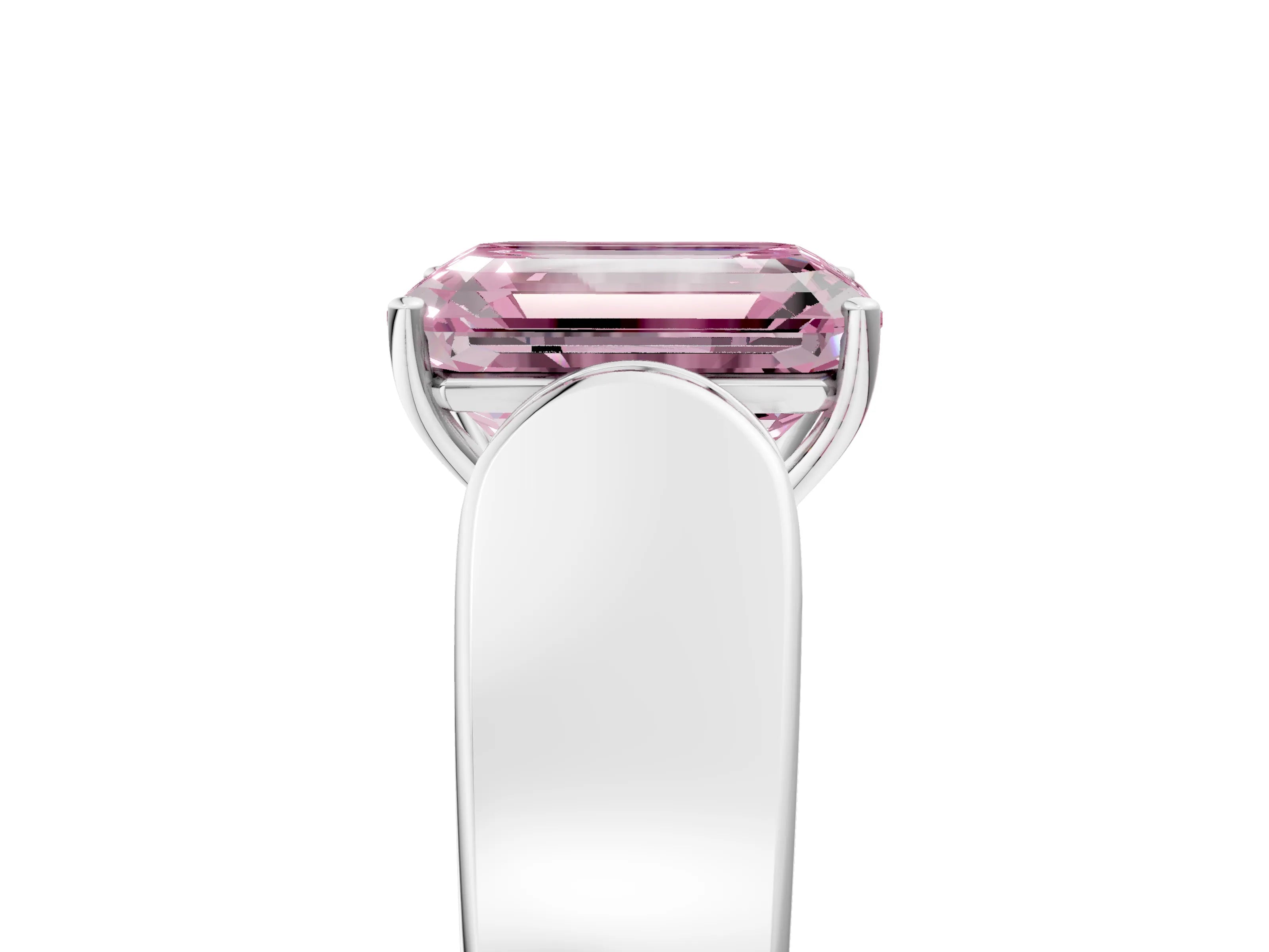 White gold Fancy Pink Emerald Cut Cut Diamond Channel Set Solitaire Ring with Four-Prong Setting_125