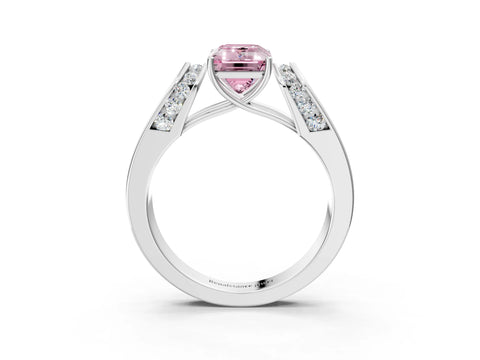 White gold Fancy Pink Emerald Cut Cut Diamond Channel Set Solitaire Ring with Four-Prong Setting_147