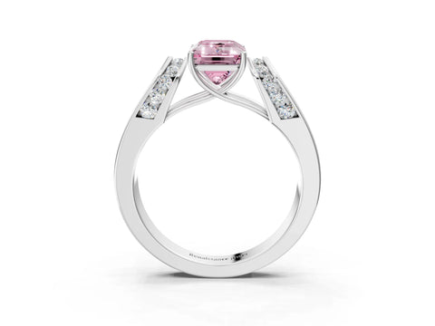 White gold Fancy Pink Emerald Cut Cut Diamond Channel Set Solitaire Ring with Four-Prong Setting_3