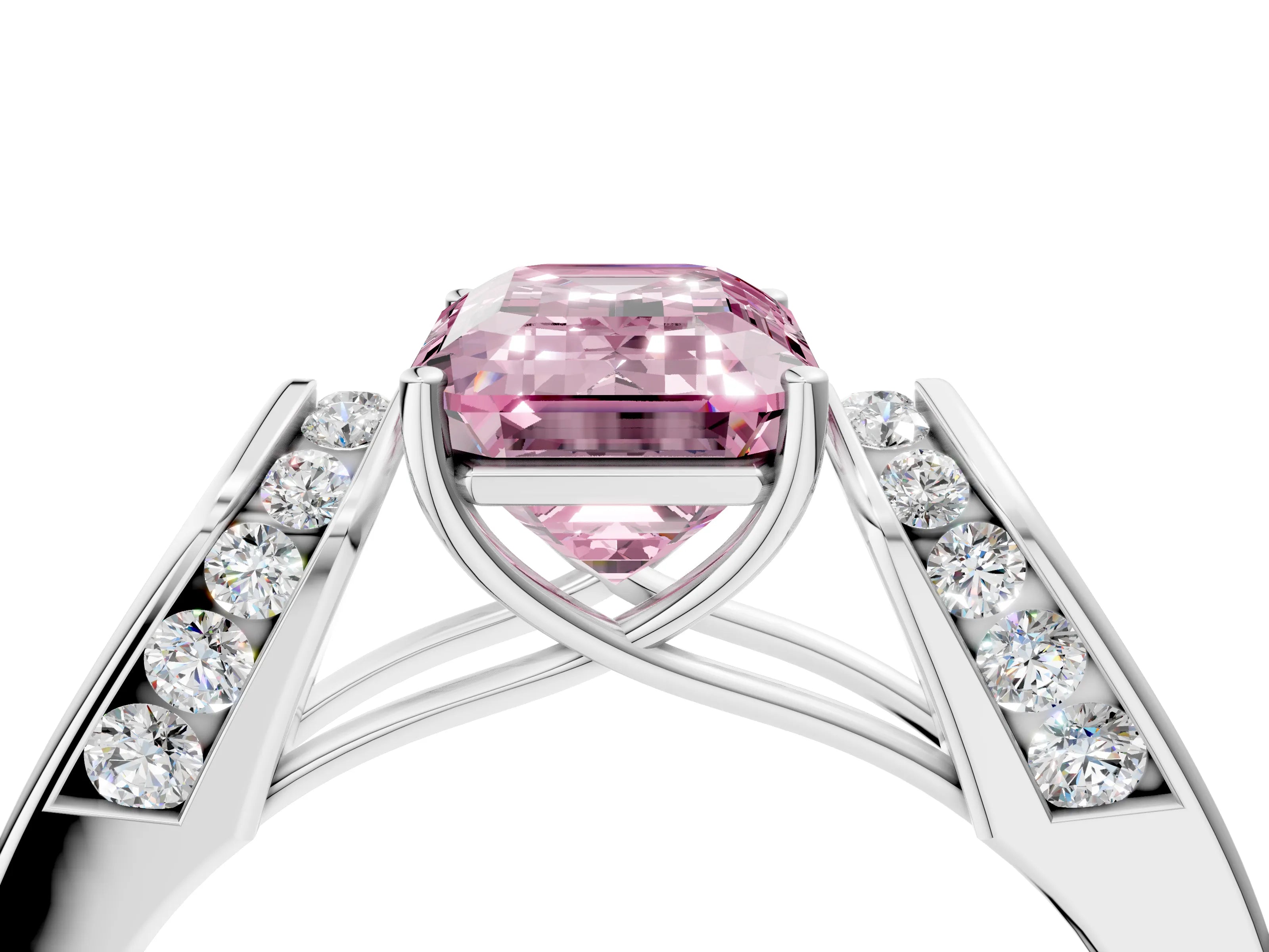 White gold Fancy Pink Emerald Cut Cut Diamond Channel Set Solitaire Ring with Four-Prong Setting_4