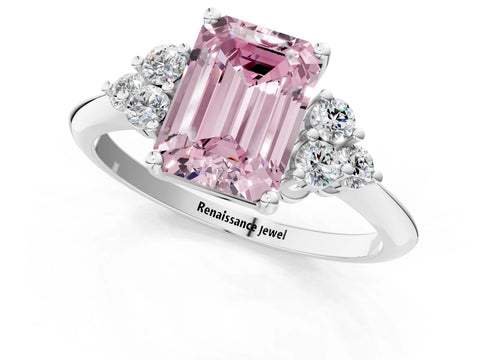 White gold Fancy Pink Emerald Cut Cut Diamond Cluster Ring with Solitaire Band and Four-Prong Setting_11