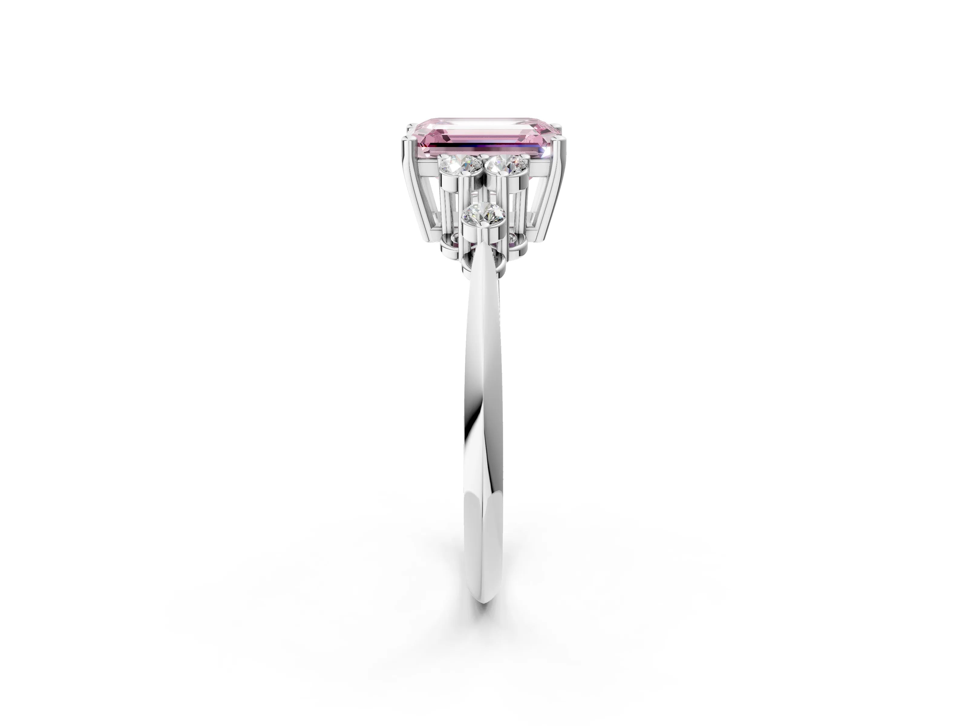 White gold Fancy Pink Emerald Cut Cut Diamond Cluster Ring with Solitaire Band and Four-Prong Setting_14