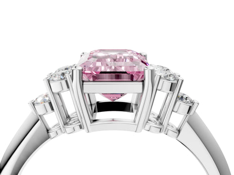 White gold Fancy Pink Emerald Cut Cut Diamond Cluster Ring with Solitaire Band and Four-Prong Setting_14