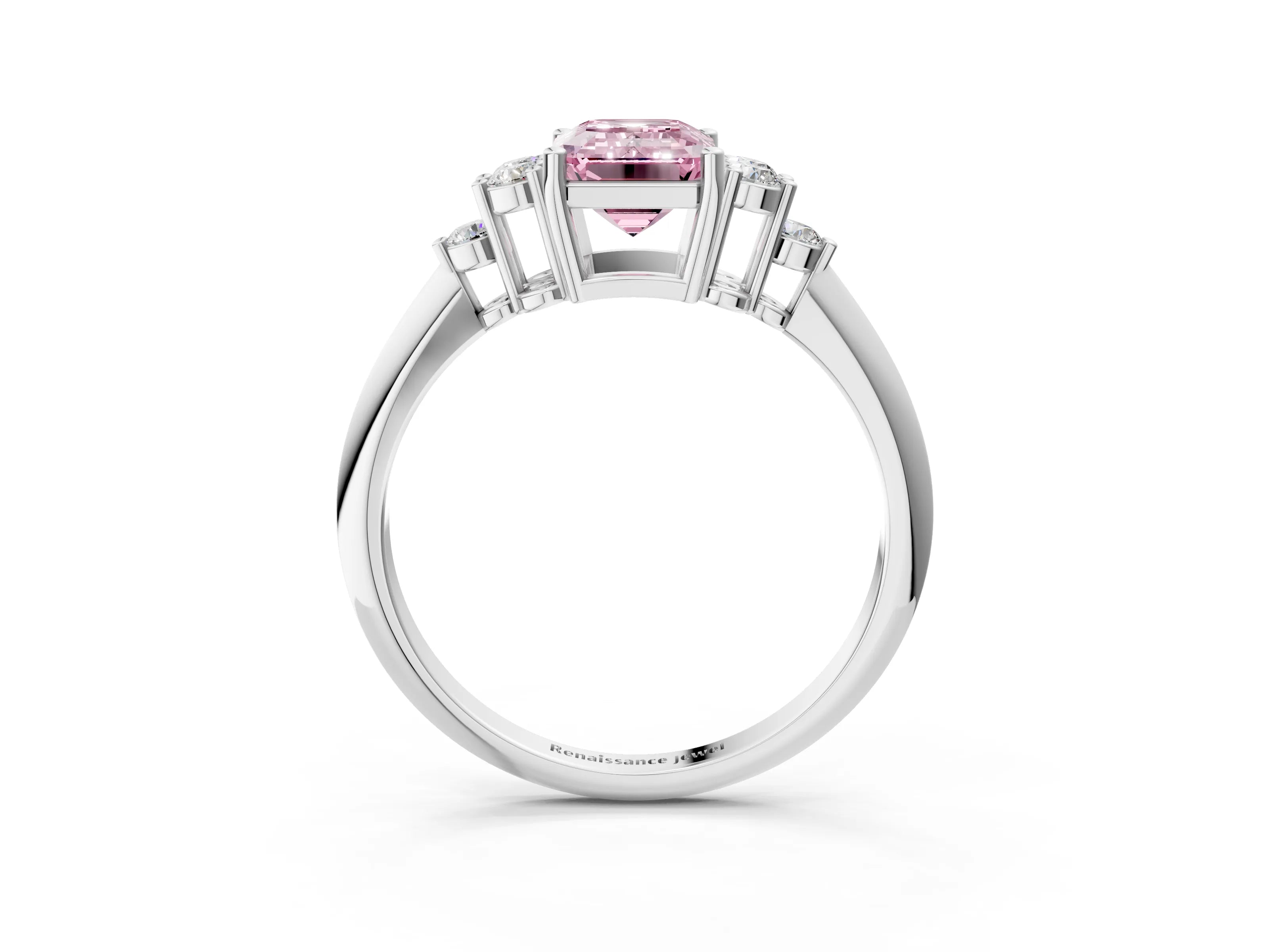 White gold Fancy Pink Emerald Cut Cut Diamond Cluster Ring with Solitaire Band and Four-Prong Setting_15