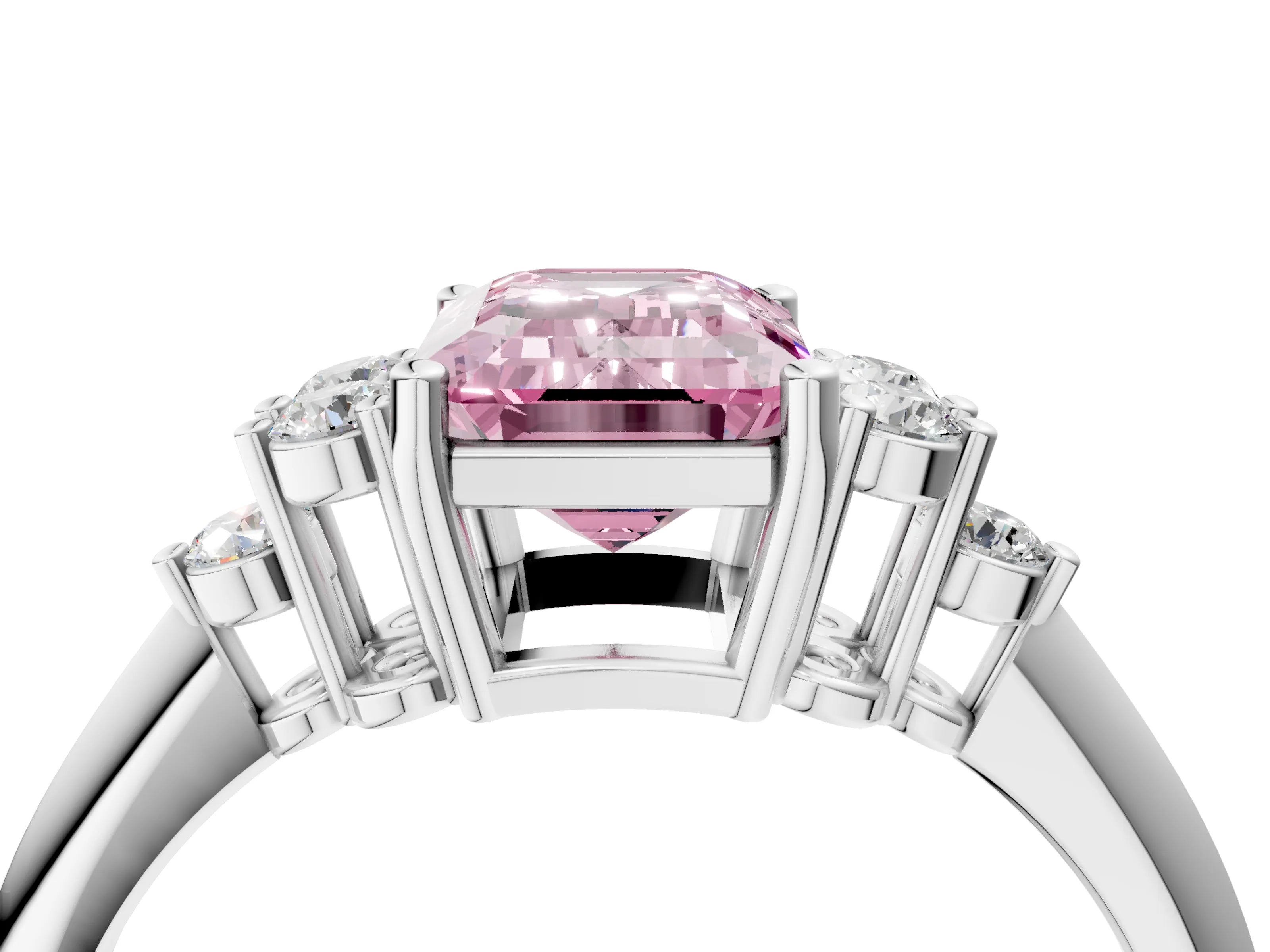 White gold Fancy Pink Emerald Cut Cut Diamond Cluster Ring with Solitaire Band and Four-Prong Setting_16