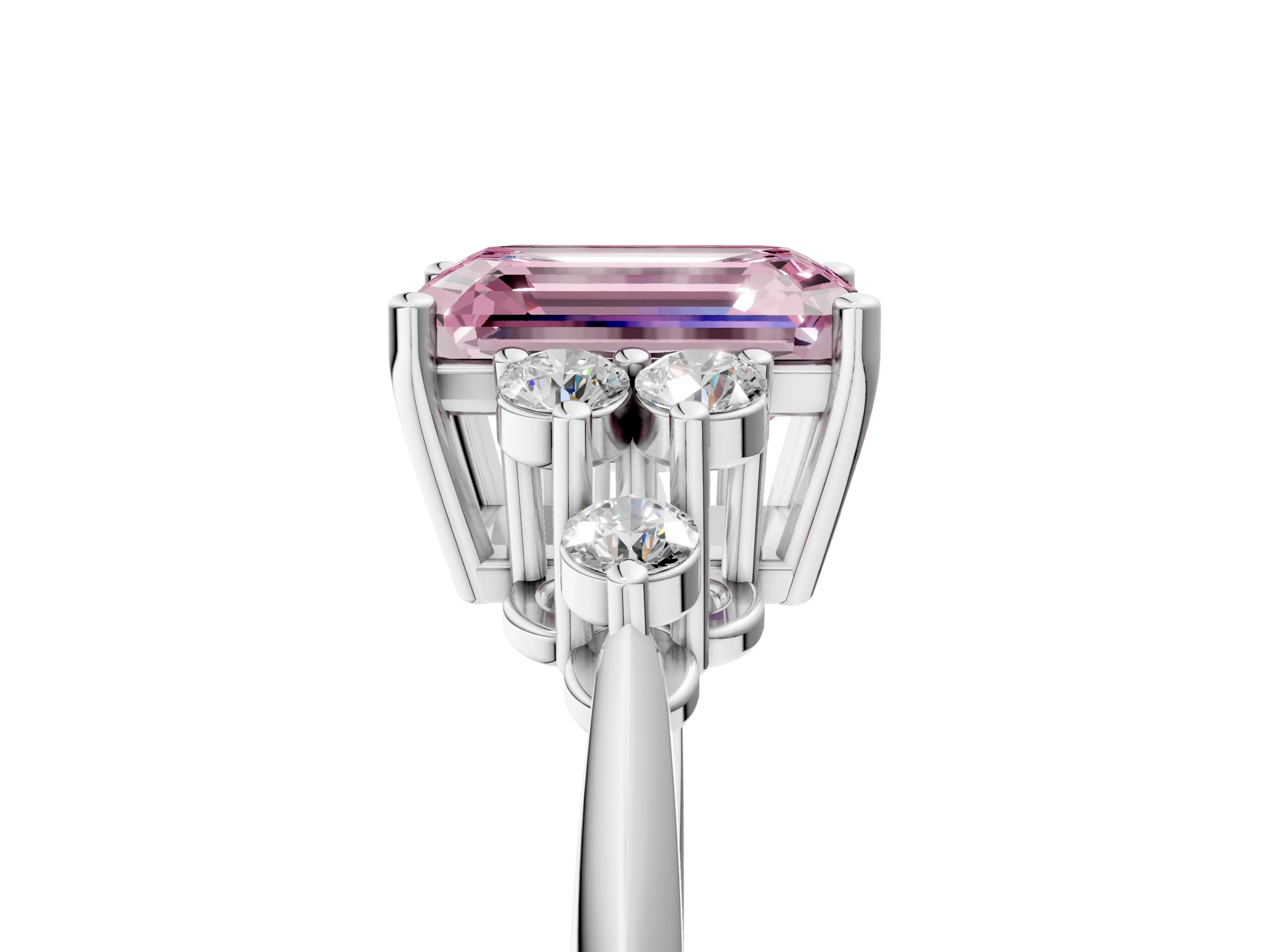 White gold Fancy Pink Emerald Cut Cut Diamond Cluster Ring with Solitaire Band and Four-Prong Setting_17