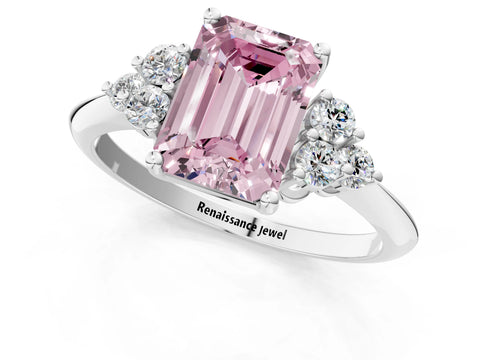 White gold Fancy Pink Emerald Cut Cut Diamond Cluster Ring with Solitaire Band and Four-Prong Setting_23