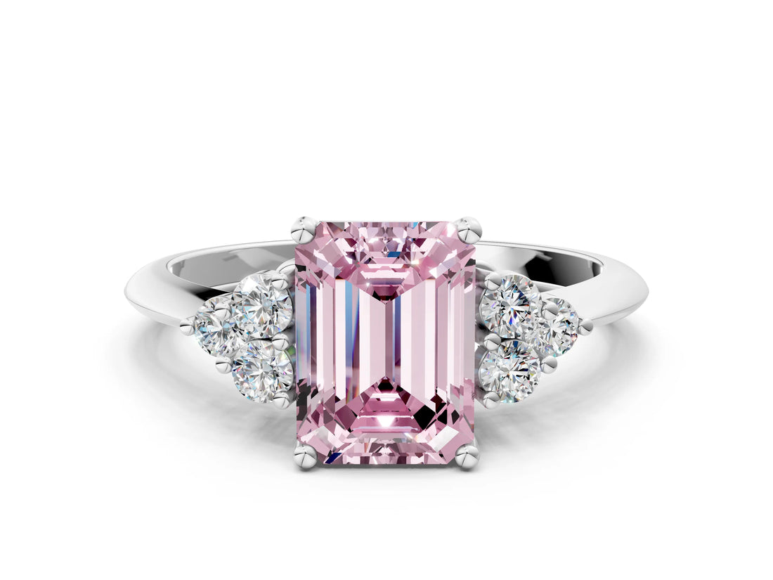 White gold Fancy Pink Emerald Cut Cut Diamond Cluster Ring with Solitaire Band and Four-Prong Setting_24
