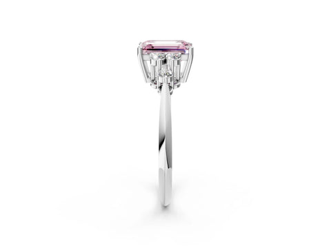 White gold Fancy Pink Emerald Cut Cut Diamond Cluster Ring with Solitaire Band and Four-Prong Setting_24