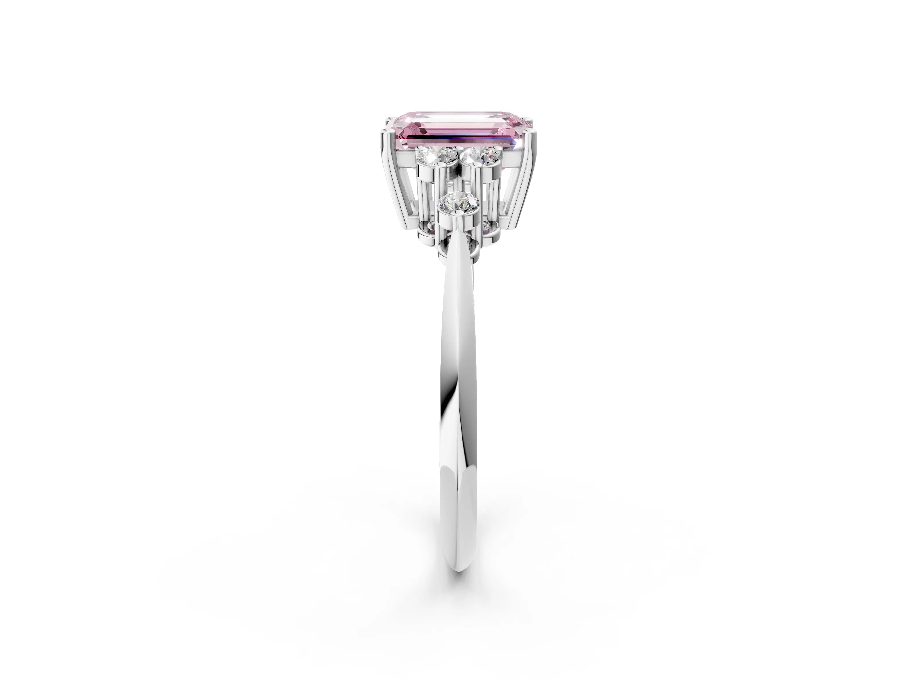 White gold Fancy Pink Emerald Cut Cut Diamond Cluster Ring with Solitaire Band and Four-Prong Setting_26