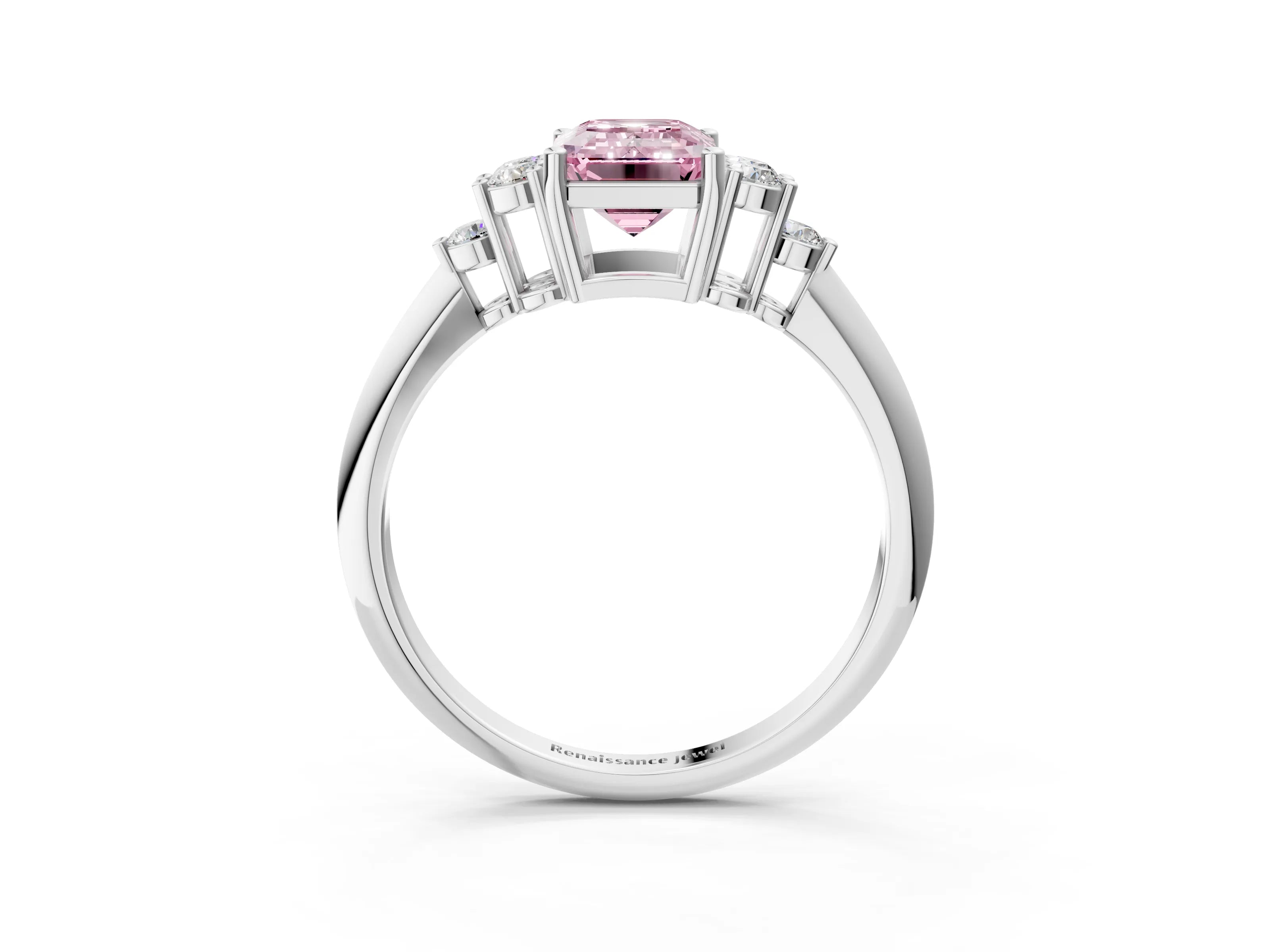 White gold Fancy Pink Emerald Cut Cut Diamond Cluster Ring with Solitaire Band and Four-Prong Setting_27