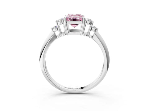 White gold Fancy Pink Emerald Cut Cut Diamond Cluster Ring with Solitaire Band and Four-Prong Setting_27