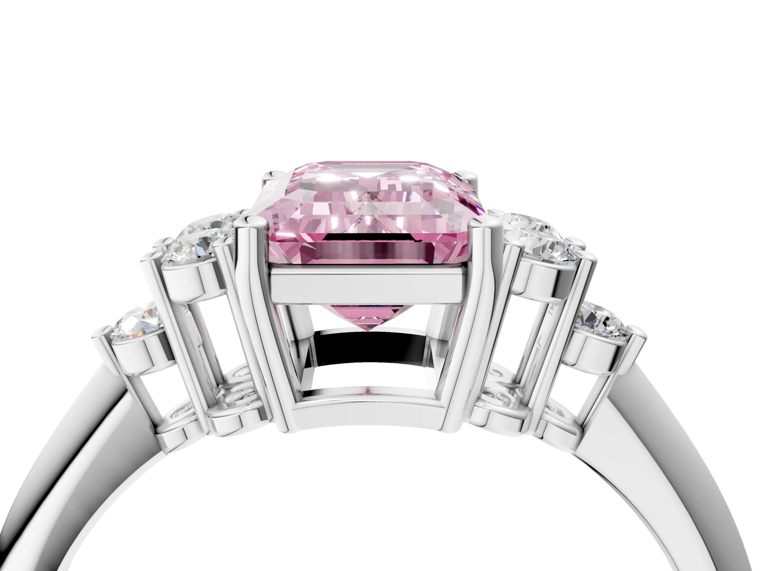 White gold Fancy Pink Emerald Cut Cut Diamond Cluster Ring with Solitaire Band and Four-Prong Setting_4