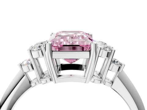 White gold Fancy Pink Emerald Cut Cut Diamond Cluster Ring with Solitaire Band and Four-Prong Setting_4