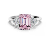 White gold Fancy Pink Emerald Cut Cut Diamond Cluster Ring with Solitaire Band and Four-Prong Setting_60