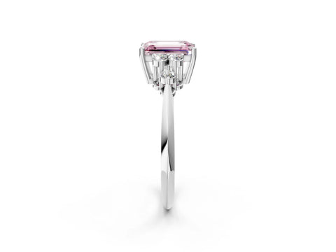 White gold Fancy Pink Emerald Cut Cut Diamond Cluster Ring with Solitaire Band and Four-Prong Setting_62