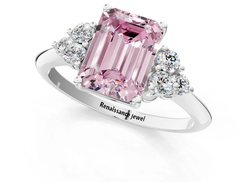White gold Fancy Pink Emerald Cut Cut Diamond Cluster Ring with Solitaire Band and Four-Prong Setting_62