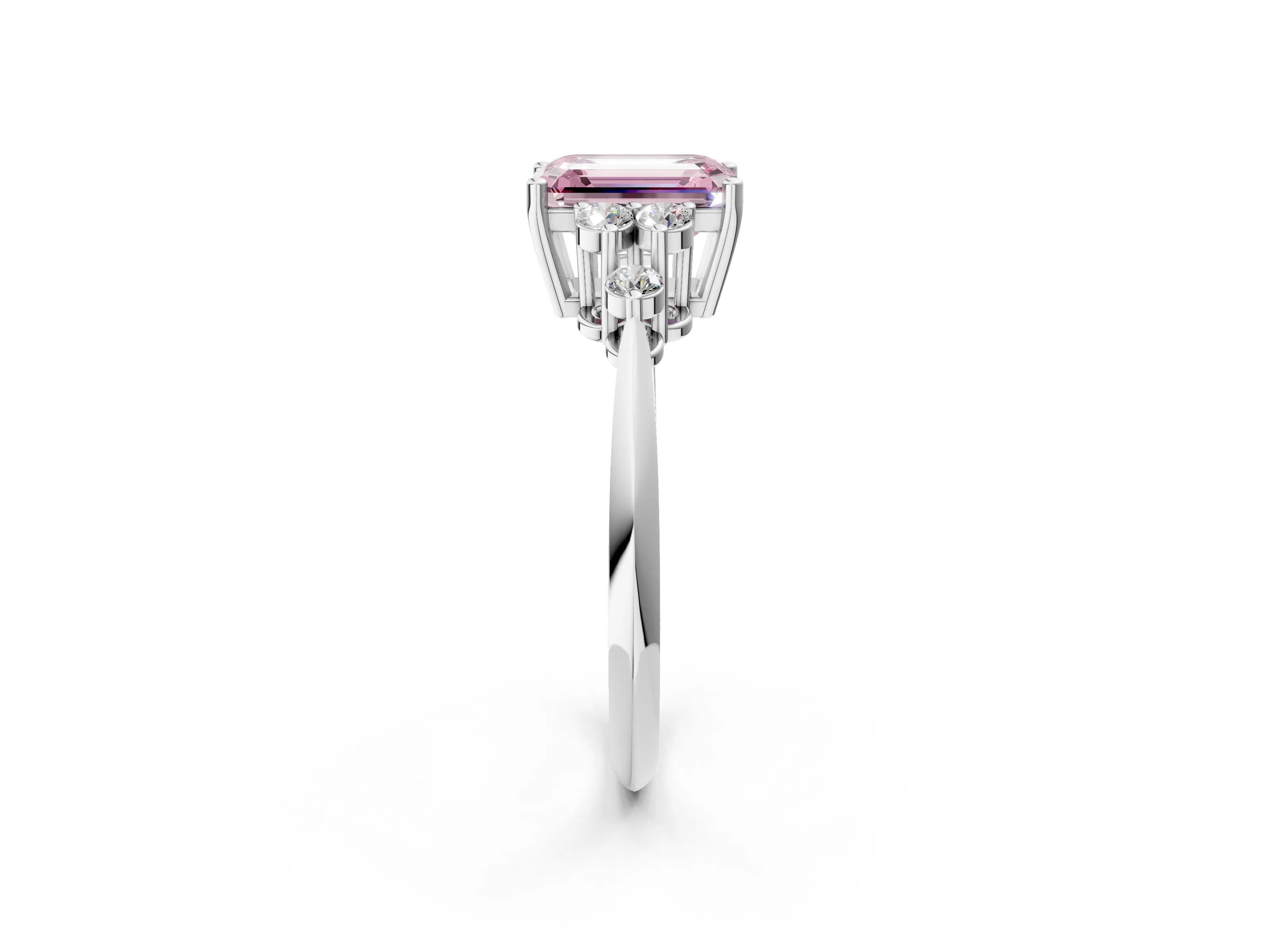 White gold Fancy Pink Emerald Cut Cut Diamond Cluster Ring with Solitaire Band and Four-Prong Setting_63