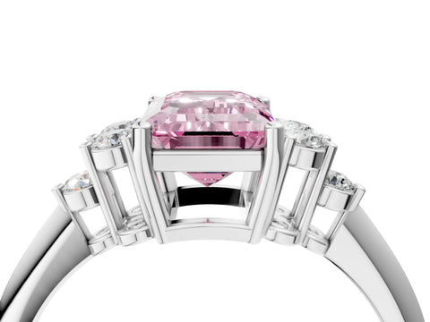 White gold Fancy Pink Emerald Cut Cut Diamond Cluster Ring with Solitaire Band and Four-Prong Setting_65