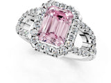White gold Fancy Pink Emerald Cut Cut Diamond Halo Engagement Ring with Open Split Pavé Band_1
