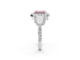 White gold Fancy Pink Emerald Cut Cut Diamond Halo Engagement Ring with Open Split Pavé Band_2