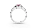 White gold Fancy Pink Emerald Cut Cut Diamond Halo Engagement Ring with Open Split Pavé Band_3