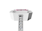 White gold Fancy Pink Emerald Cut-Cut Diamond Halo Engagement Ring with Pave Band and Prong Setting_5