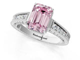 White gold Fancy Pink Emerald Cut Cut Diamond Milgrain Pave Band Four-Prong Setting Ring_16